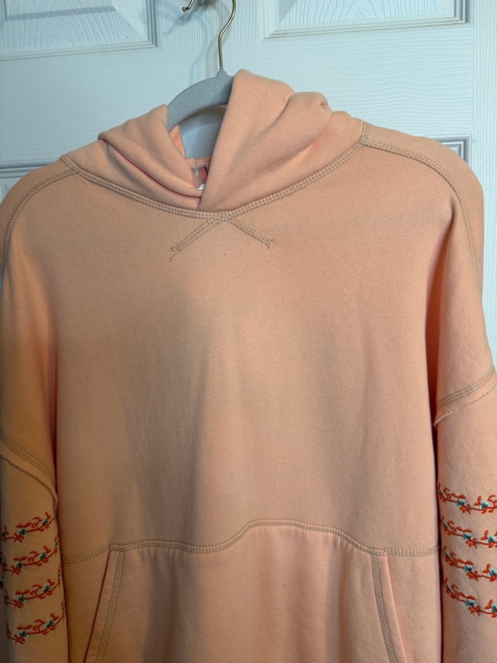 Free People  At My Best Embroidered Peach Embroidered Sleeve Hoodie - Women - Picture 2 of 9